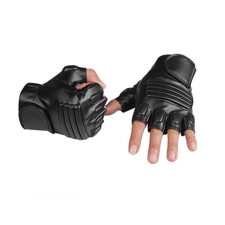 1 Pair of CTSMART 008 Half-finger PU Leather Gloves Cycling Climbing Sports Gloves - Black-4