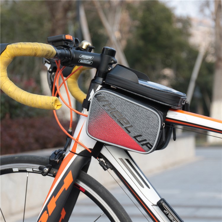WHEEL UP Bike Waterproof Front Tube Frame Bag Nylon Reflective Bag with 6 inch Touch Screen Cycling Phone Case for iPhone X/8/7 etc. - Red-10