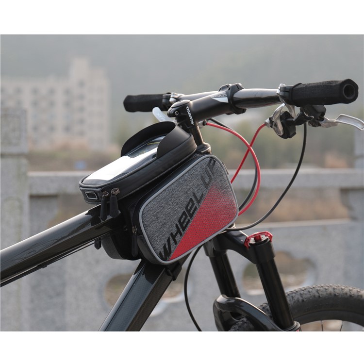 WHEEL UP Bike Waterproof Front Tube Frame Bag Nylon Reflective Bag with 6 inch Touch Screen Cycling Phone Case for iPhone X/8/7 etc. - Red-11