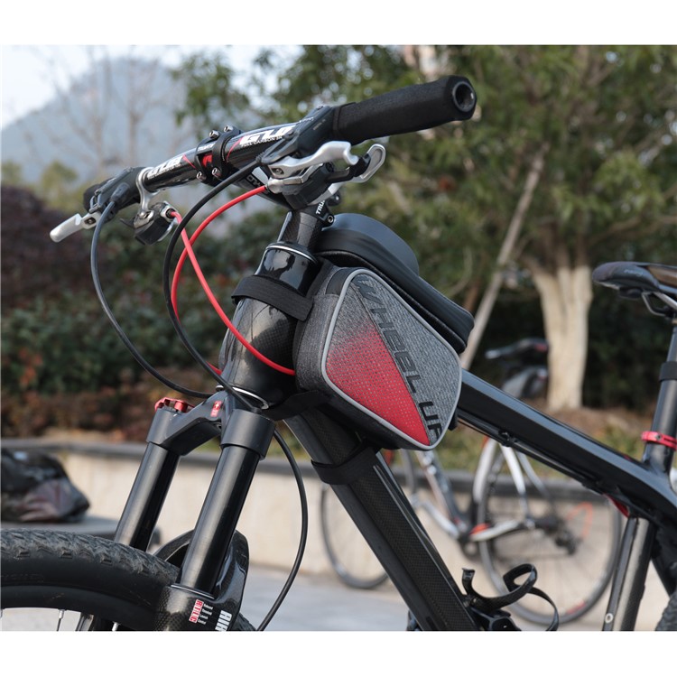 WHEEL UP Bike Waterproof Front Tube Frame Bag Nylon Reflective Bag with 6 inch Touch Screen Cycling Phone Case for iPhone X/8/7 etc. - Red-12