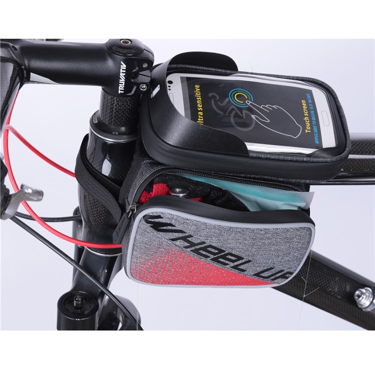 WHEEL UP Bike Waterproof Front Tube Frame Bag Nylon Reflective Bag with 6 inch Touch Screen Cycling Phone Case for iPhone X/8/7 etc. - Red-14