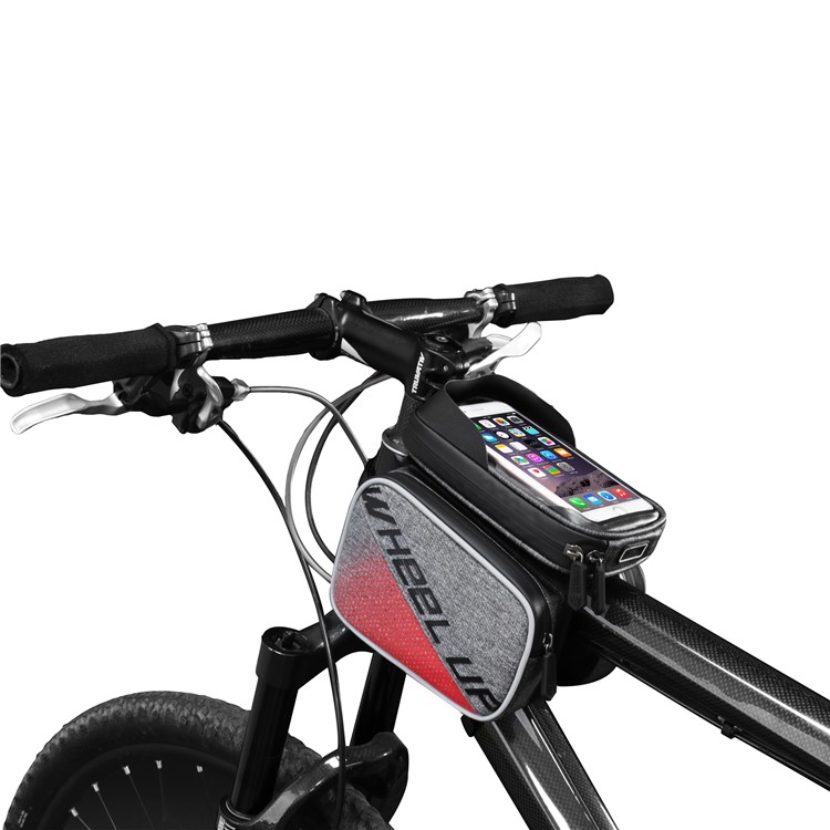 WHEEL UP Bike Waterproof Front Tube Frame Bag Nylon Reflective Bag with 6 inch Touch Screen Cycling Phone Case for iPhone X/8/7 etc. - Red-2