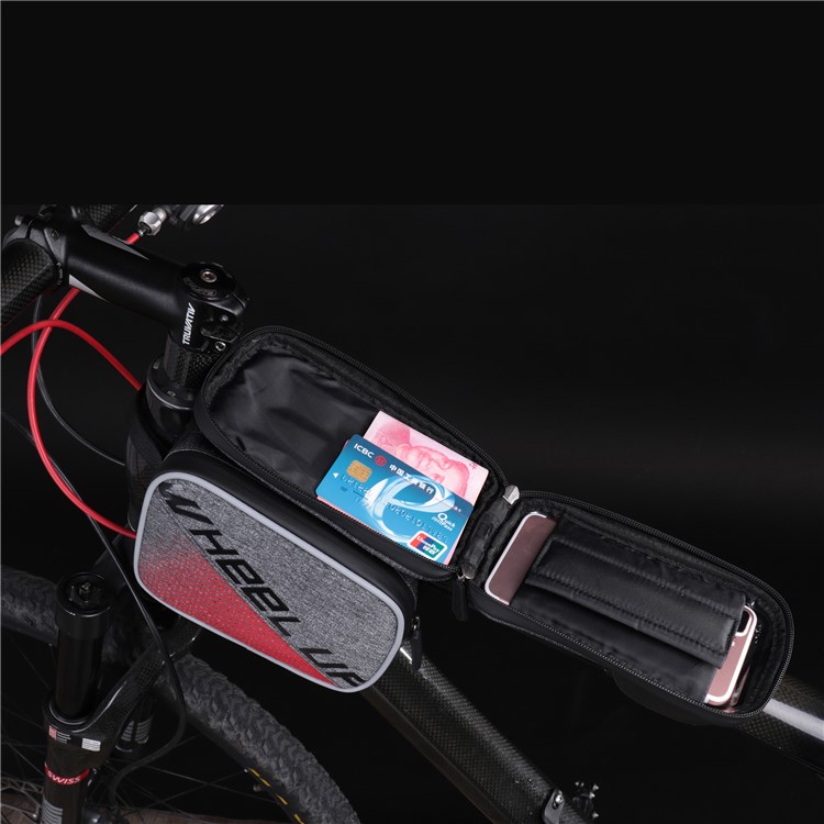 WHEEL UP Bike Waterproof Front Tube Frame Bag Nylon Reflective Bag with 6 inch Touch Screen Cycling Phone Case for iPhone X/8/7 etc. - Red-7