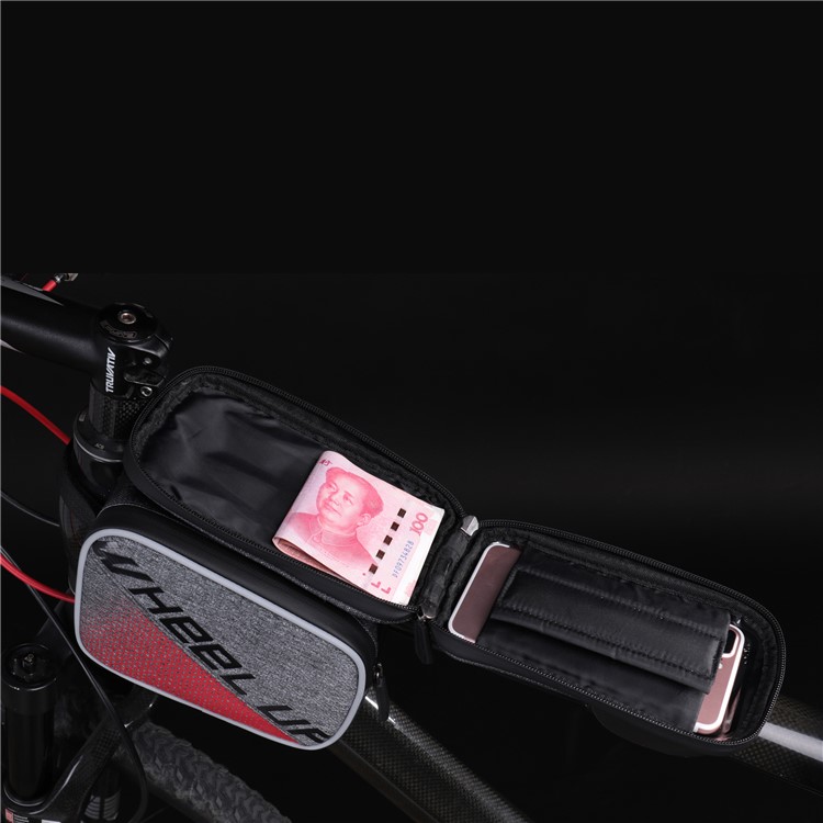 WHEEL UP Bike Waterproof Front Tube Frame Bag Nylon Reflective Bag with 6 inch Touch Screen Cycling Phone Case for iPhone X/8/7 etc. - Red-8