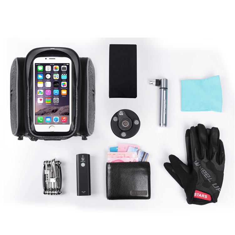 RUOTE Sella Per Bicicletta Impermeabile Anteriore Con Telaio Tubolare Borsa In Nylon Riflettente Con Custodia Da 6 Pollici Per Cellulare - Nero-12