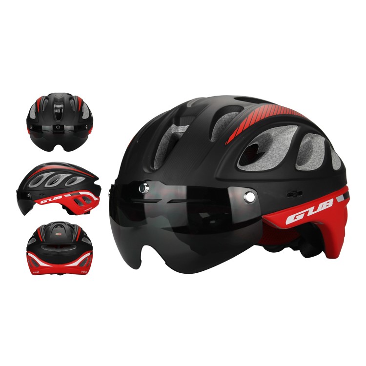 GUB M6 Mountain Road Bicycle Protective Helmet with Lens and Visor, Head Size: 57-61cm - Black / Red-1