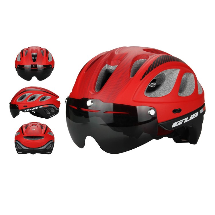 Casco De La Protección De La Bicicleta Del Camino De La Montaña De GUB M6 Con La Lente Y El Visera, Tamaño De La Cabeza: Los 57-61cm - Rojo-1