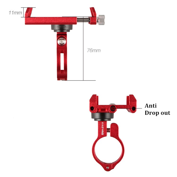GUB PLUS 8 360-degree Rotary Aluminum Alloy Bike Handlebar Mount Holder, Clamp Size: 55-100mm - Red-6