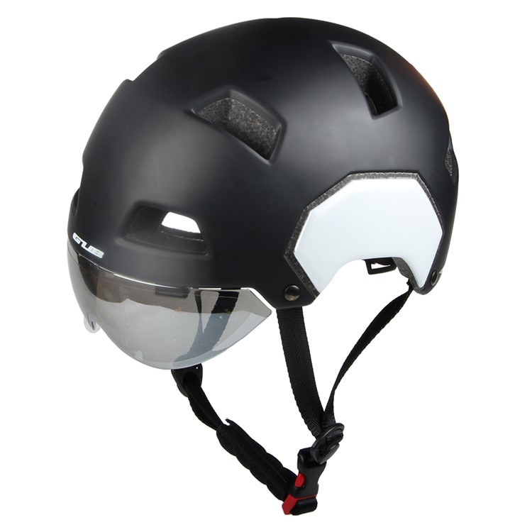 GUB V3 Motorcycle City Helmet with Lens Helmet Protector, Head Circumference: 56-61cm - Size: L / Matte Black + Jet White-1