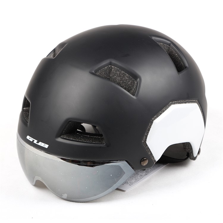 GUB V3 Motorcycle City Helmet with Lens Helmet Protector, Head Circumference: 56-61cm - Size: L / Matte Black + Jet White-2
