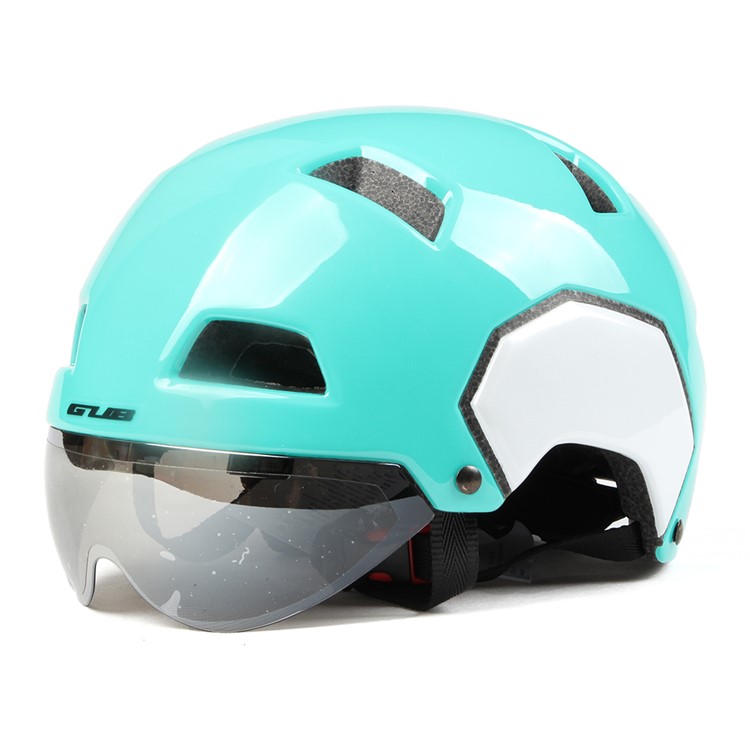 GUB V3 Motorcycle City Cycling Helmet with Lens Helmet Protector, Head Circumference: 56-61cm - Size: L / Jet Blue + White-1
