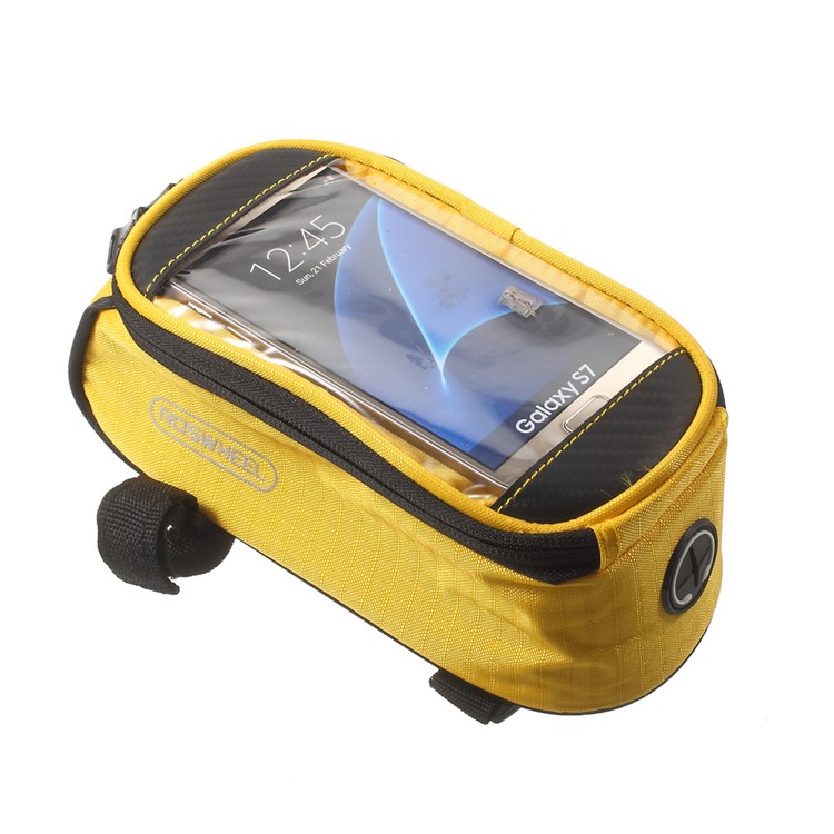 ROSWHEEL 4.8inch Bicycle Front Tube Bag for iPhone 6/6s/7/8/SE (2020)/SE (2022) (12496M) - Yellow-3