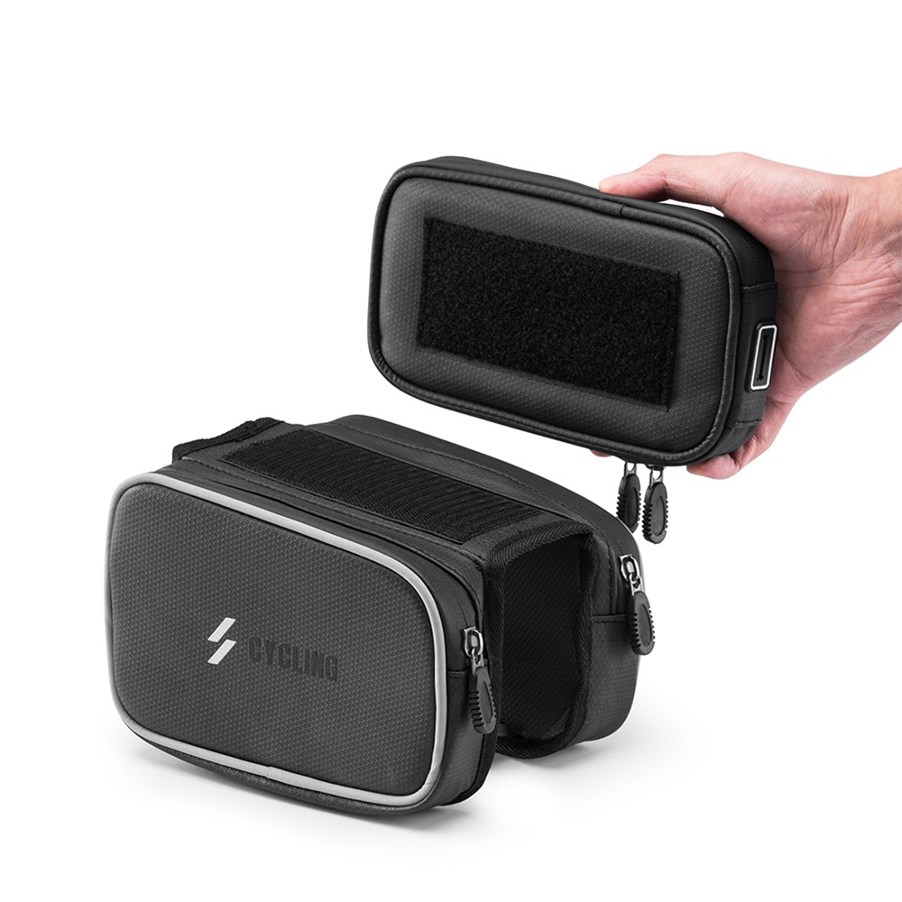 SZ-009 Cycling Upper Tube Package Bicycle Front Beam Bag with Two Side Pouch Touch Screen Phone Bag-4