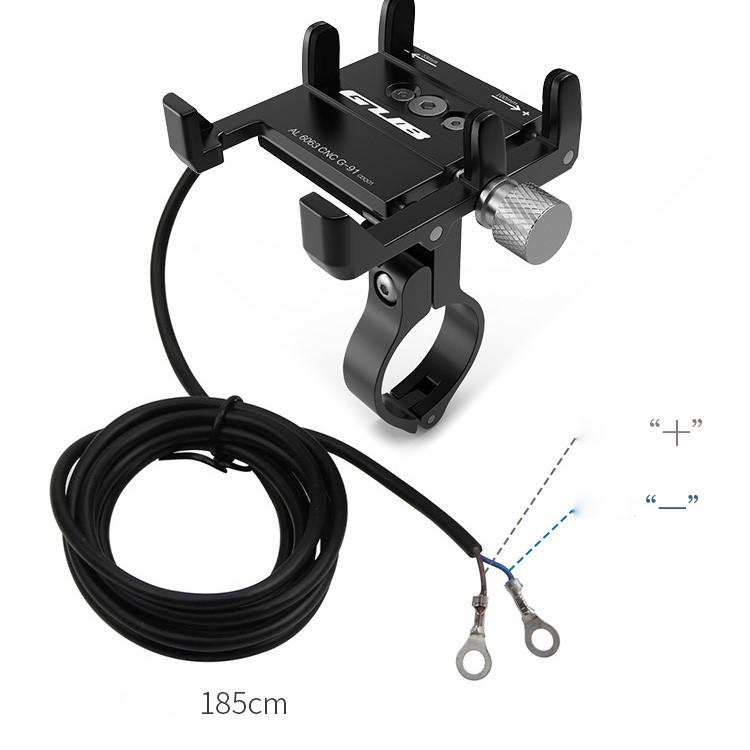 GUB G-91 Phone Mount Motorcycle Handlebar Metal Phone Holder Stand Mount Holder USB Charging - Black-3