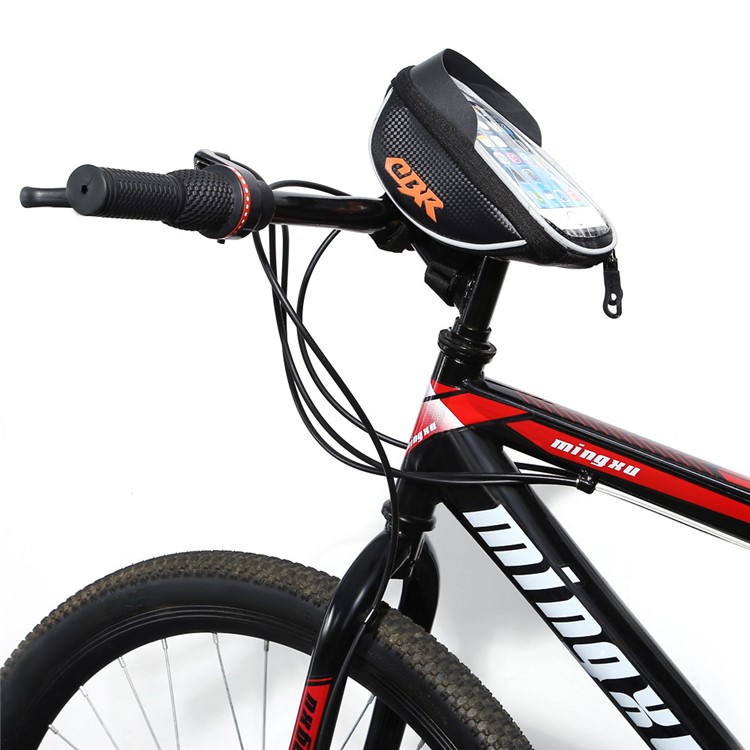 CBR Bicycle Front Tube Bag Phone Pouch with Reflective Stripes and 5.5 inch Touch Screen - Black-1