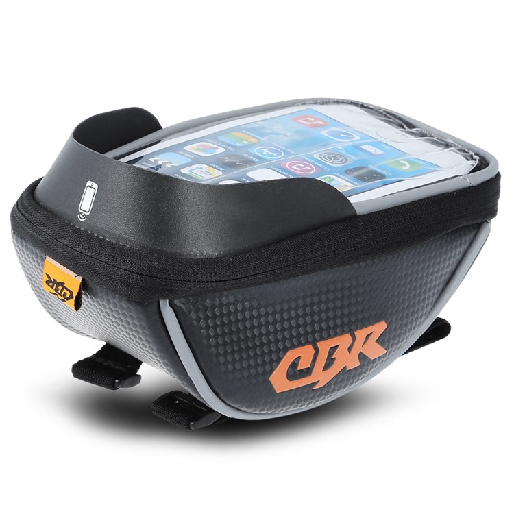 CBR Bicycle Front Tube Bag Phone Pouch with Reflective Stripes and 5.5 inch Touch Screen - Black-2