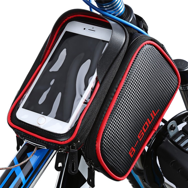 B-SOUL 1.5L Water-resistant Bike Pack Bicycle Front Tube Bag with Detachable 6.2 inch Phone Pouch - Red-1