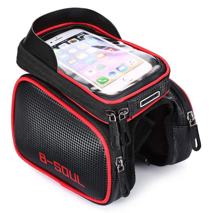 B-SOUL 1.5L Water-resistant Bike Pack Bicycle Front Tube Bag with Detachable 6.2 inch Phone Pouch - Red-3
