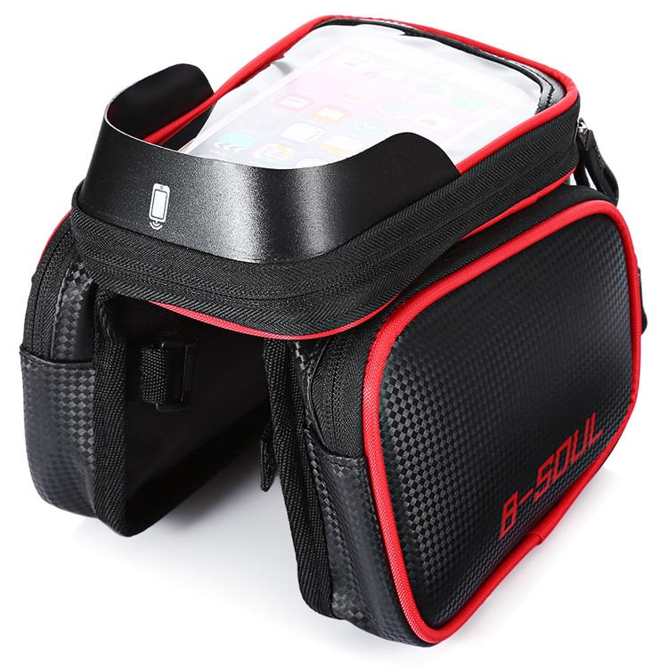 B-SOUL 1.5L Water-resistant Bike Pack Bicycle Front Tube Bag with Detachable 6.2 inch Phone Pouch - Red-4