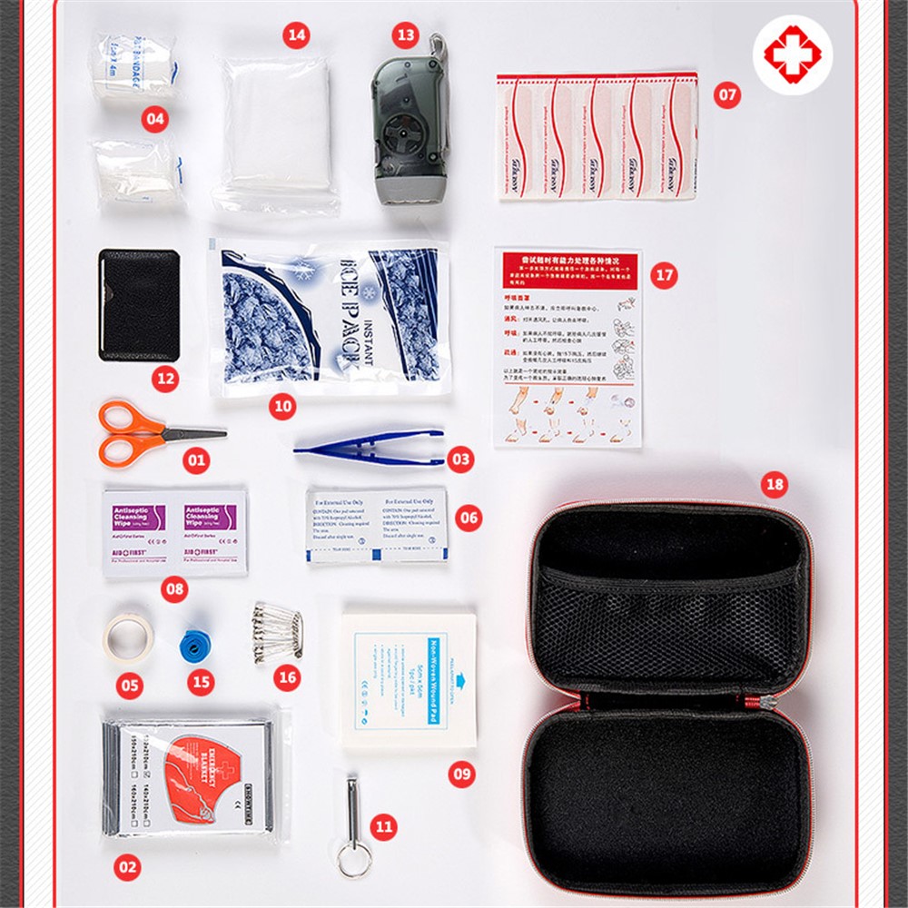 Portable First Aid Kit for Home Car Outdoor Camping/Climbing (18 Unique Items) - Red-3