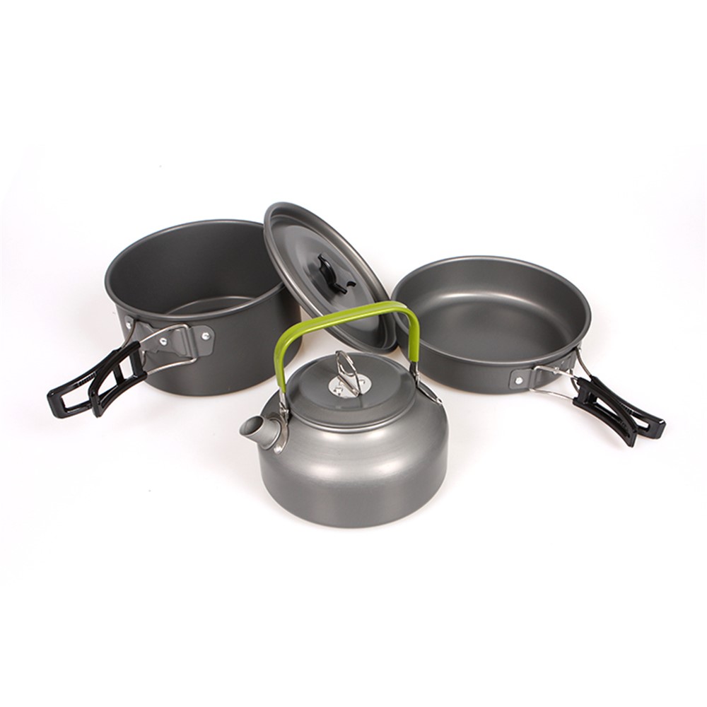 HALIN Outdoor Camping Picnic Pot + Pan + Teapot Cookware Set for 2-3 People-10