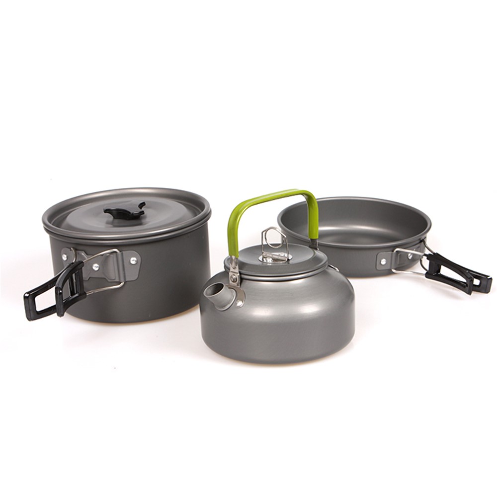HALIN Outdoor Camping Picnic Pot + Pan + Teapot Cookware Set for 2-3 People-5