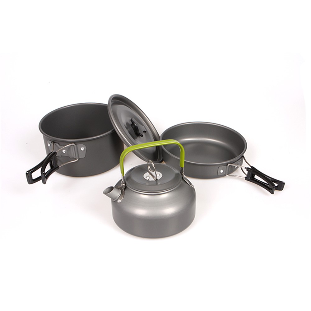 HALIN Outdoor Camping Picnic Pot + Pan + Teapot Cookware Set for 2-3 People-9