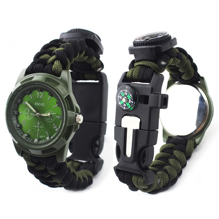 CTSMART Multi-function Outdoor Survival Bracelet Emergency Paracord Tactical Bracelet Kit - Black / Army Green-1