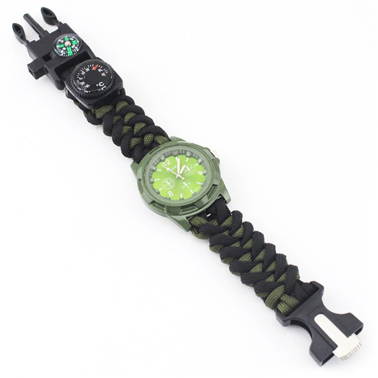CTSMART Multi-function Outdoor Survival Bracelet Emergency Paracord Tactical Bracelet Kit - Black / Army Green-2