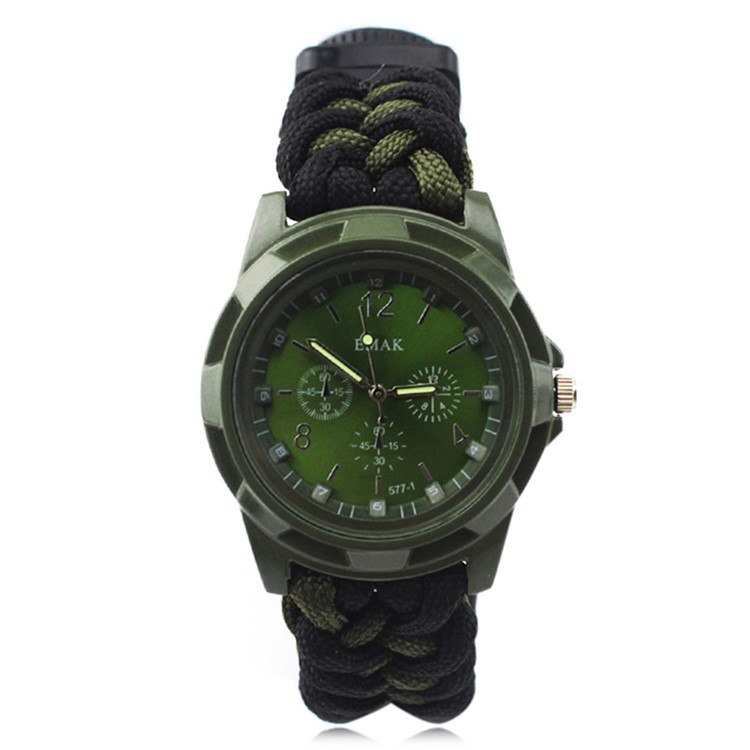 CTSMART Multi-function Outdoor Survival Bracelet Emergency Paracord Tactical Bracelet Kit - Black / Army Green-3
