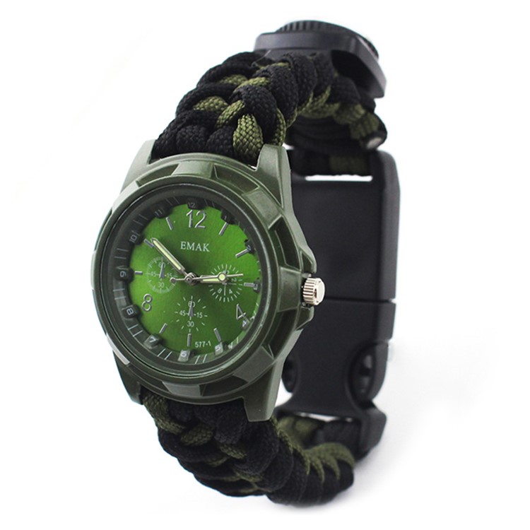 CTSMART Multi-function Outdoor Survival Bracelet Emergency Paracord Tactical Bracelet Kit - Black / Army Green-5