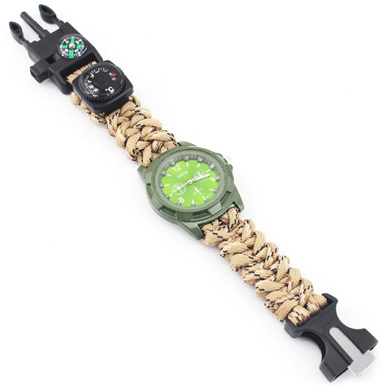 CTSMART Survival Bracelet Bracelet Kit with Compass / Fire Starter / Knife / Whistle / Watch - Desert Camouflage-2