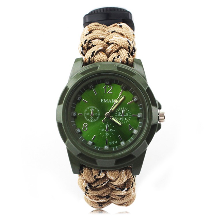 CTSMART Survival Bracelet Bracelet Kit with Compass / Fire Starter / Knife / Whistle / Watch - Desert Camouflage-3