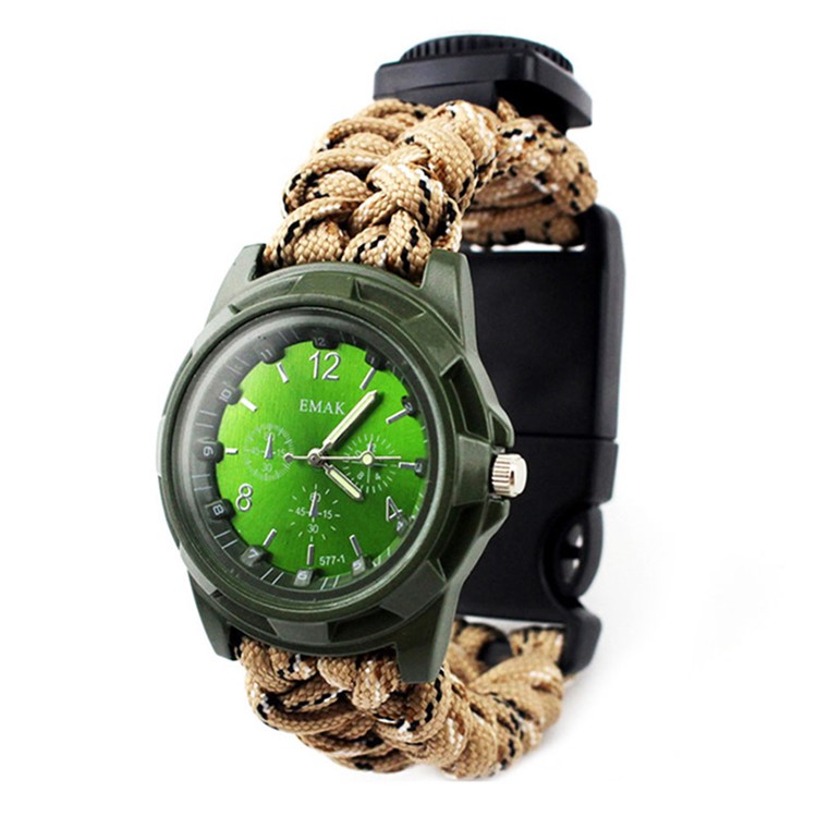 CTSMART Survival Bracelet Bracelet Kit with Compass / Fire Starter / Knife / Whistle / Watch - Desert Camouflage-4