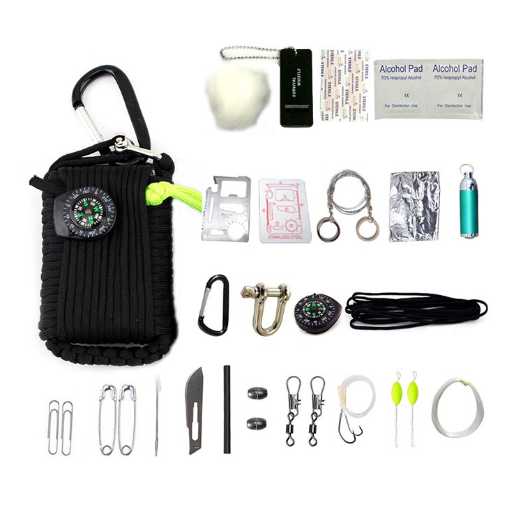 CTSMART Multi-function 29-in-1 Outdoor Survival Firestone Compass Fishing Kit - Black-1