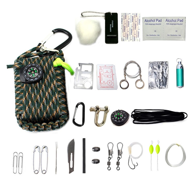 CTSMART Multi-function 29-in-1 Firestone Compass Fishing Outdoor Emergency Kit - Camouflage-1