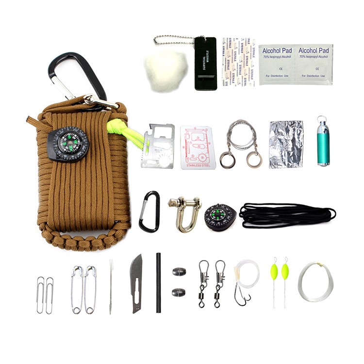 CTSMART Multi-purpose 29-in-1 Outdoor Survival Firestone Whistle Fishing Camping Set - Brown-1