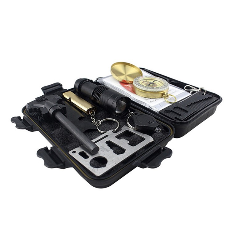 CTSMART 9-in-1 Flint Compass Knife Blanket Outdoor Whistle Survival Kit-2