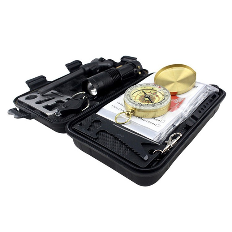 CTSMART 9-in-1 Flint Compass Knife Blanket Outdoor Whistle Survival Kit-3