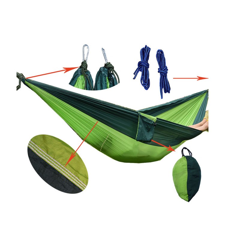 2 Persons 210T Parachute Nylon Lightweight Hammock with Strong Ropes - Yellow-green / Dark Blue-2