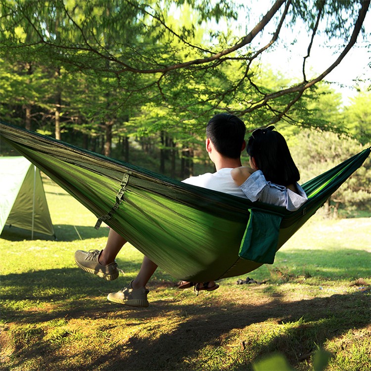 2 Persons 210T Parachute Nylon Lightweight Hammock with Strong Ropes - Yellow-green / Dark Blue-4