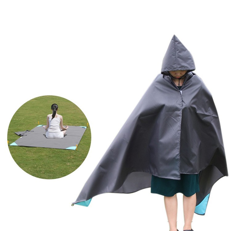 Multi-functional Hiking Camping Mat Outdoor Picnic Pad Raincoat with Hood, Size: 140x140cm - Grey-3