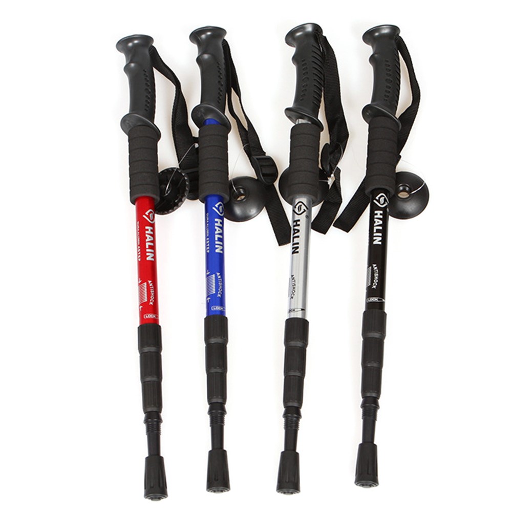 HALIN Aluminum Alloy 4 Sections Adjustable Stick Outdoor Trekking Pole - Silver-2