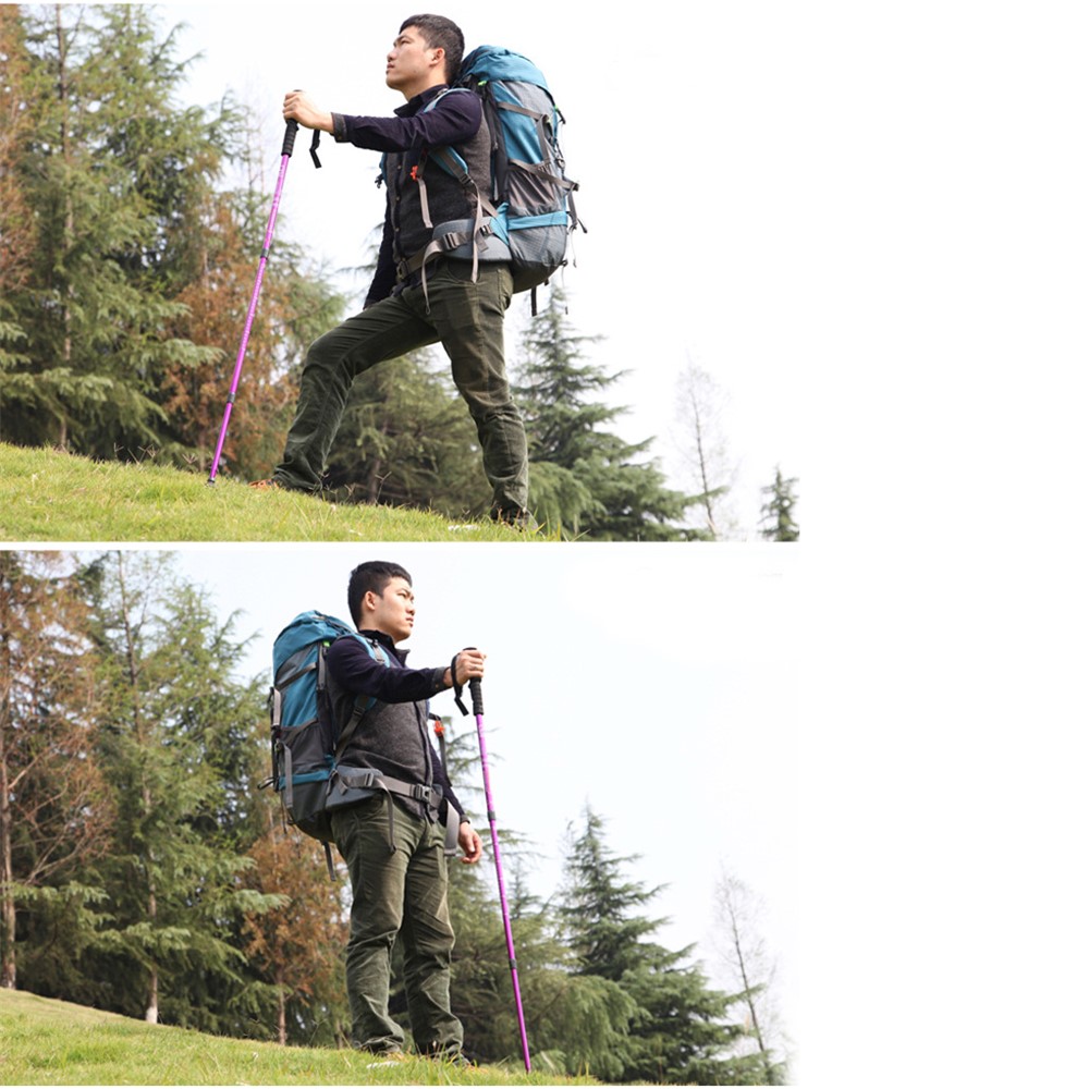 HALIN Aluminum Alloy 4 Sections Adjustable Stick Outdoor Trekking Pole - Silver-4