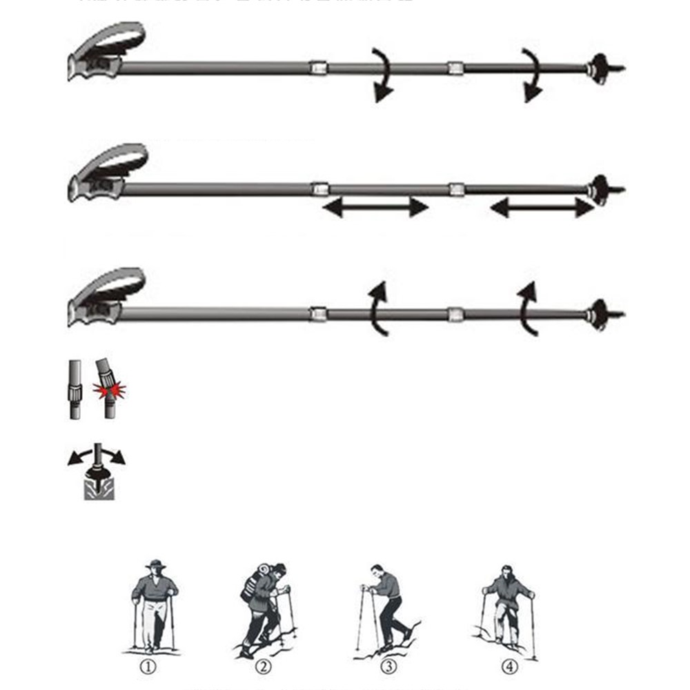 HALIN Aluminum Alloy 4 Sections Adjustable Stick Outdoor Trekking Pole - Silver-5
