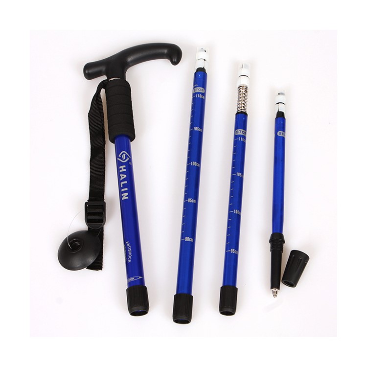 HALIN T Shape Lightweight Aluminum Alloy 4 Sections Adjustable Stick Trekking Pole - Blue-6