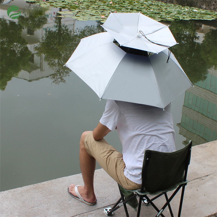 Double-layer Folding UV Windproof Umbrella Hat Fishing Hiking Camping Headwear Cap - Silver-1