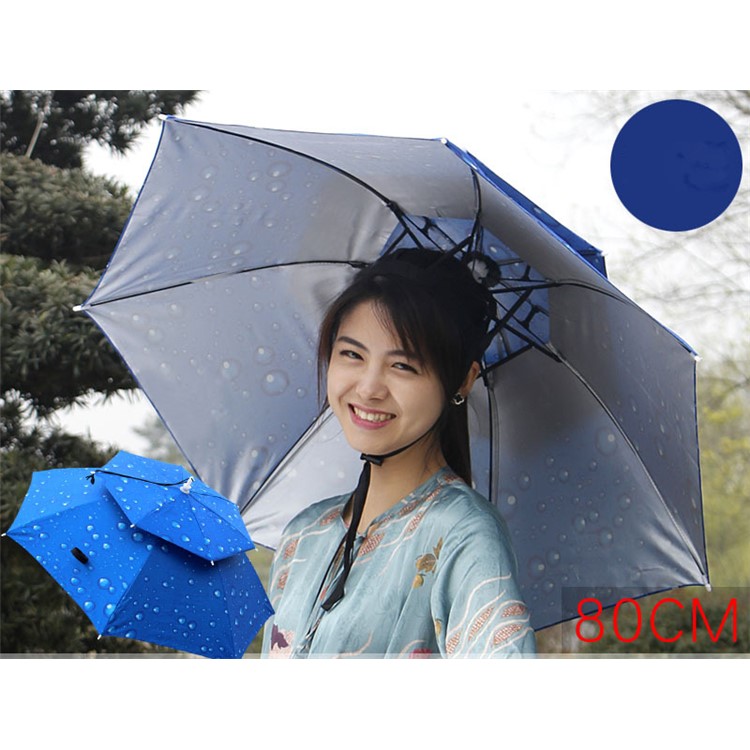 Double-layer Folding UV Windproof Umbrella Hat Fishing Hiking Camping Headwear Cap - Silver-2