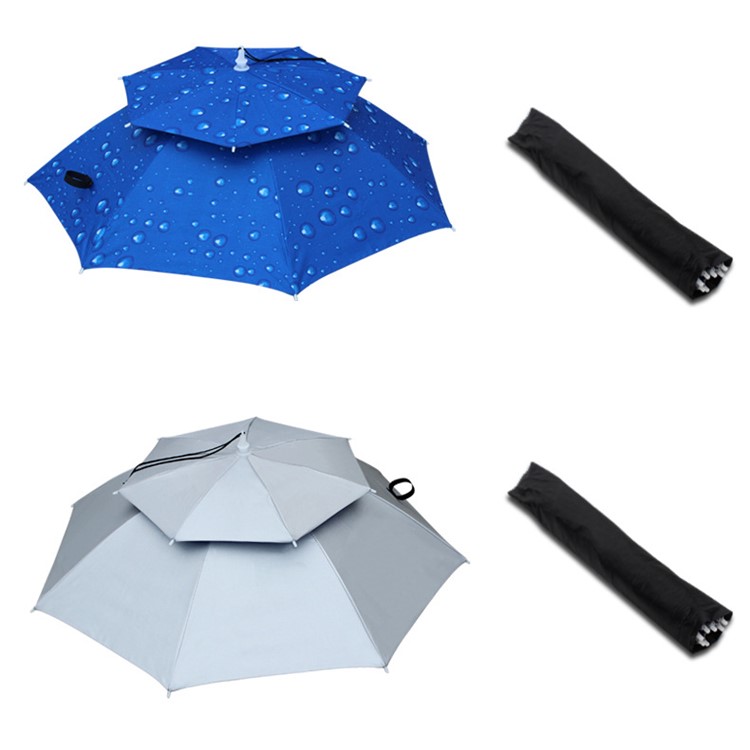 Double-layer Folding UV Windproof Umbrella Hat Fishing Hiking Camping Headwear Cap - Silver-3