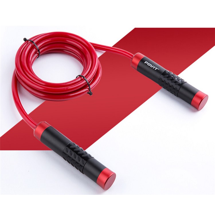 POVIT Heavy Bearing Skipping Rope Aluminium Handle Bold PVC Rope Crossfit Gym Exercise Jump Rope - Red-1
